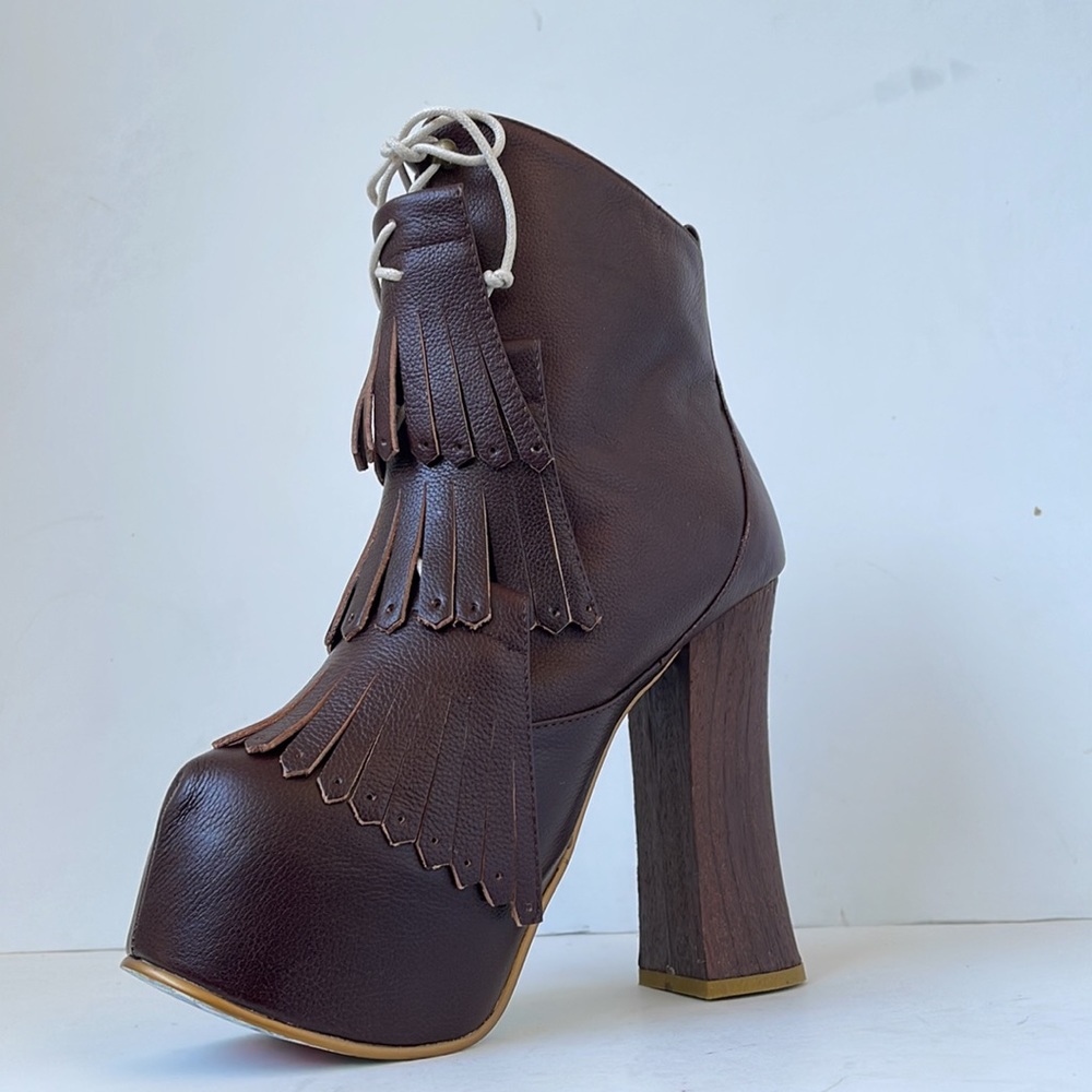 Irregular Choice Carnaby Bond Leather Fringe Platform Bootie US9 M